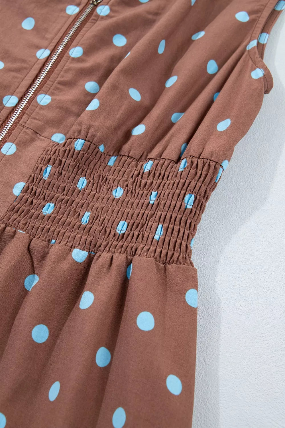 Polka Dot Zipper Front Midi Dress