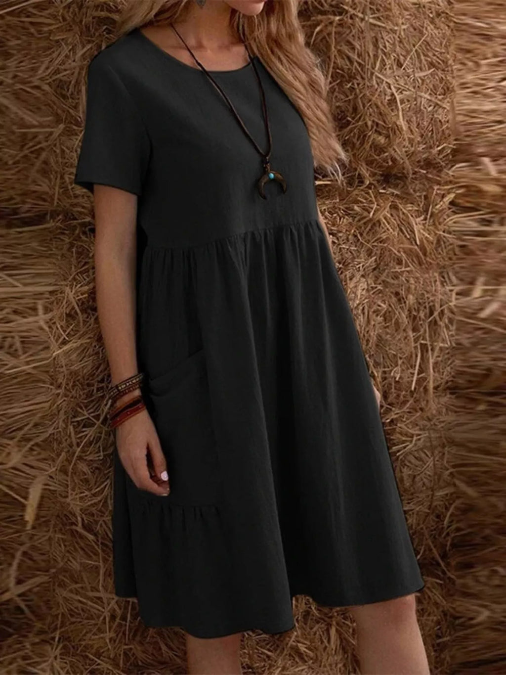 Full Size Casual Loose Fit Tiered Ruffle Hem Dress Plus Size
