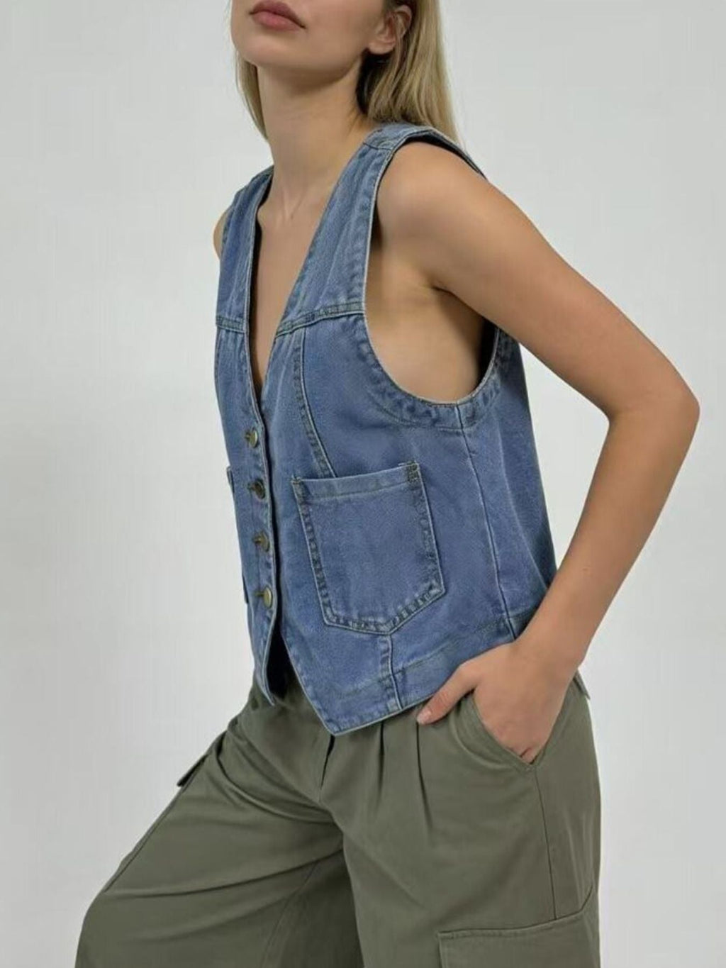 Plus Size Button-Down Denim Vest
