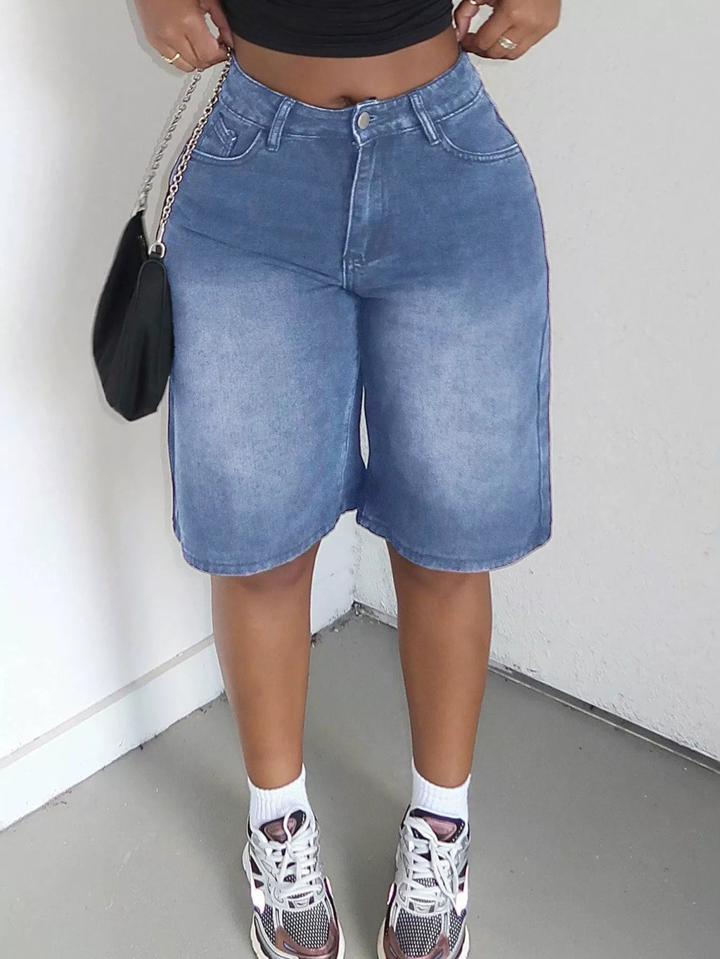 High Waisted Wide Leg Denim Shorts