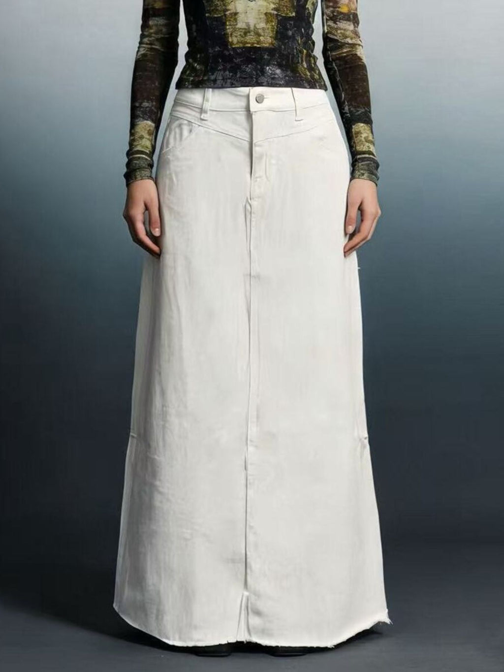 Raw Hem Maxi Denim Skirt