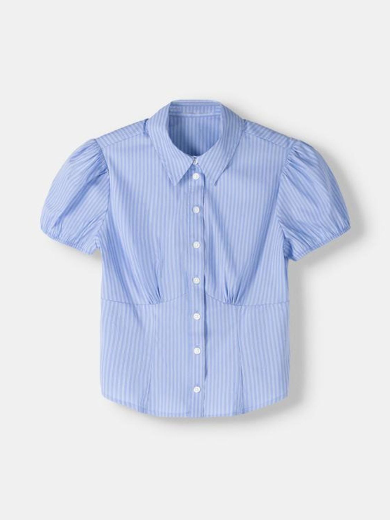 Striped Puff Sleeve Fitted Shirt