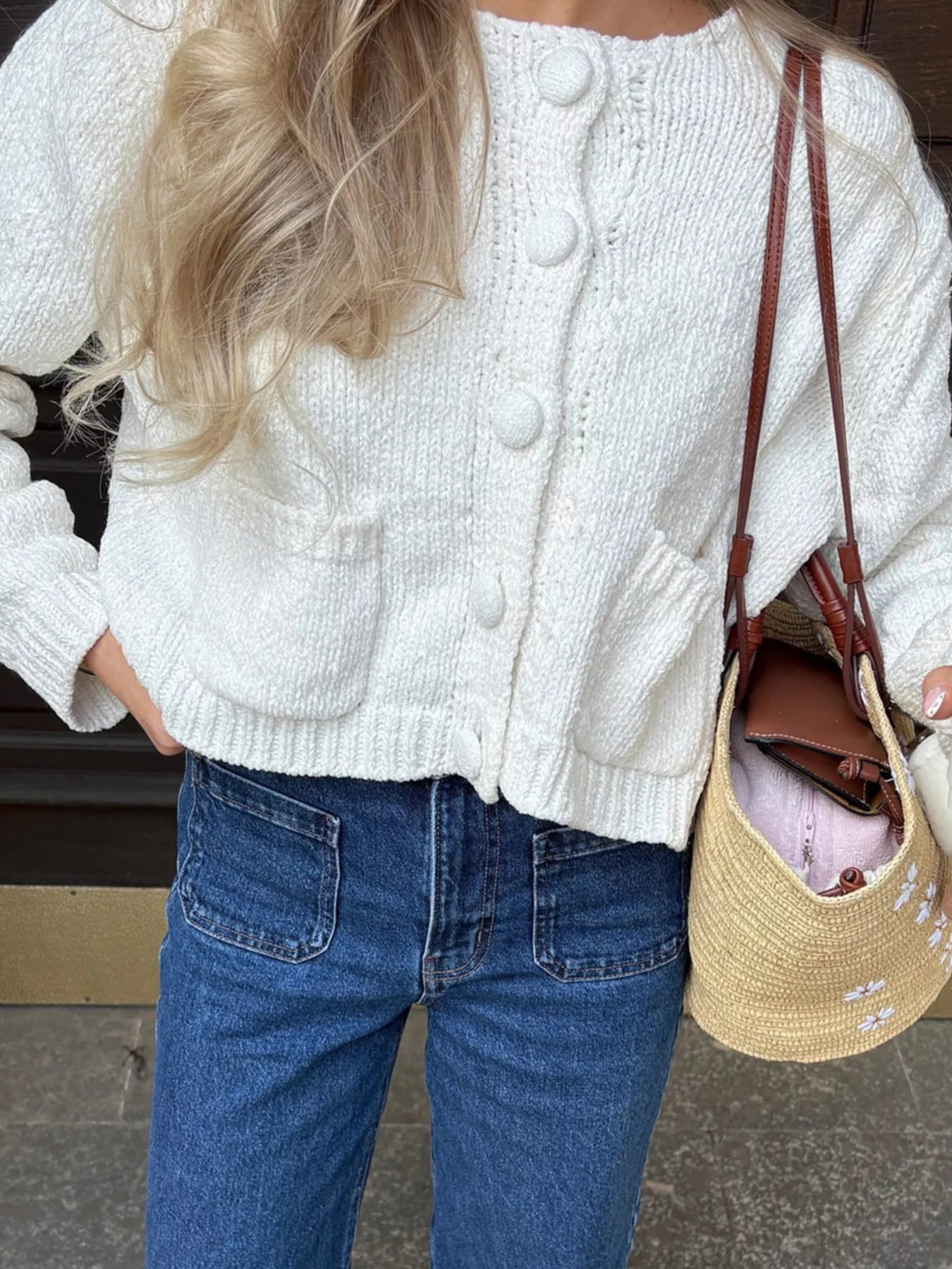 Textured Knit Button-Down Cardigan