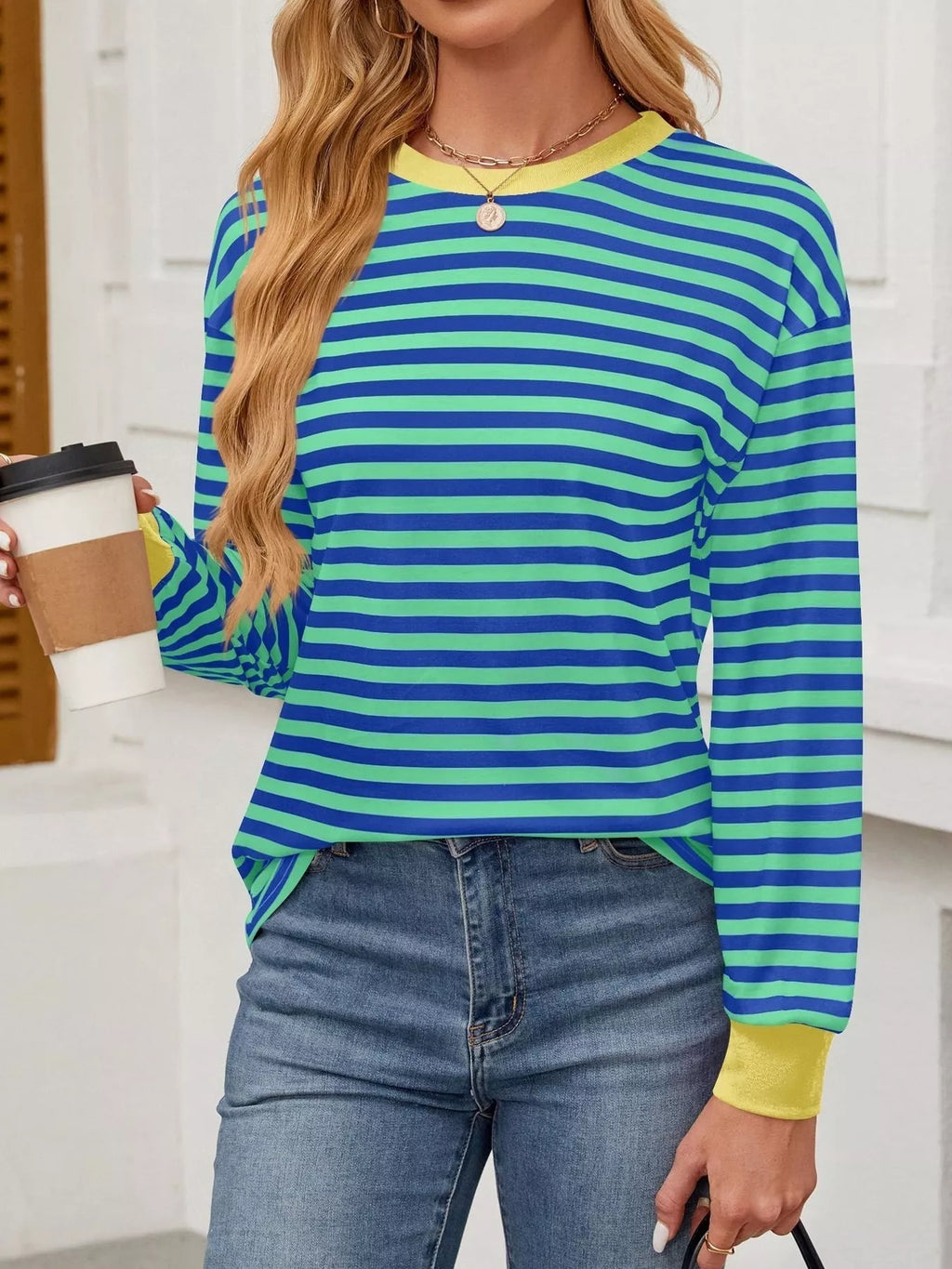 Striped Round Neck Long Sleeve T-Shirt