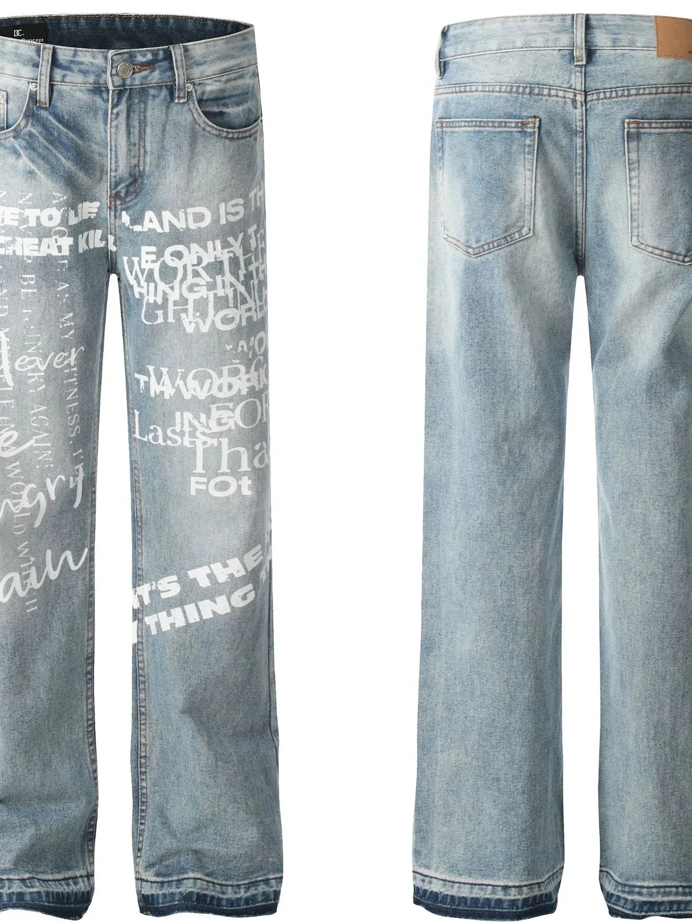 Men's Graffiti Text Print Straight Leg Jeans