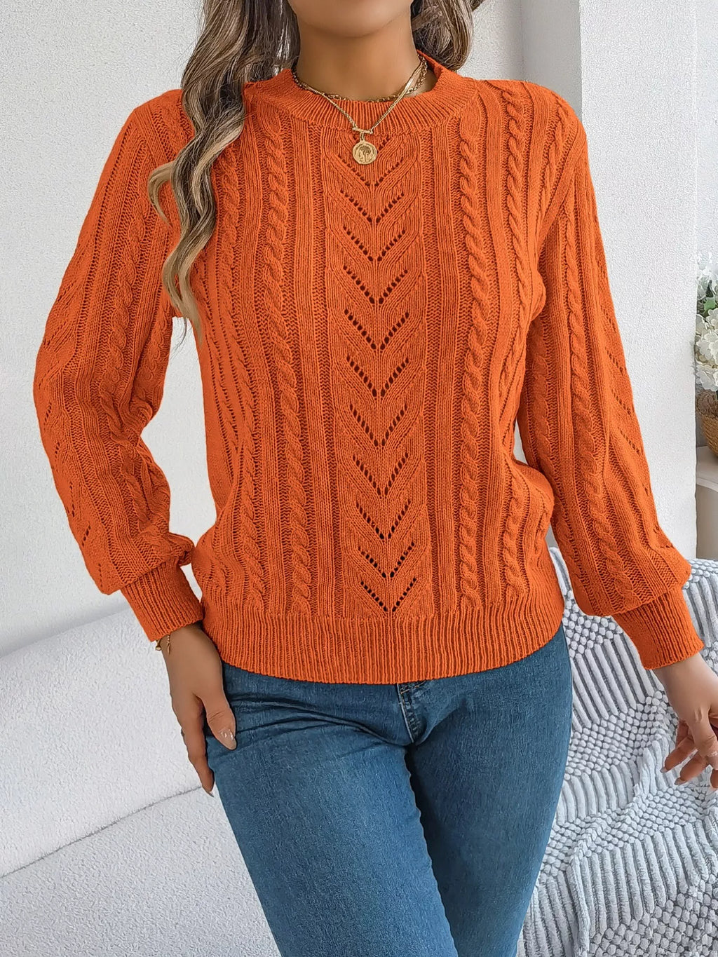 Cable-Knit Round Neck Sweater