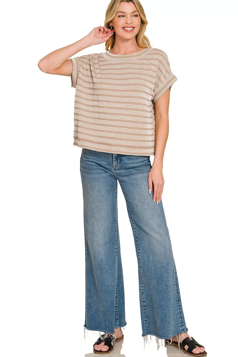 Zenana Raised Rib Striped Top