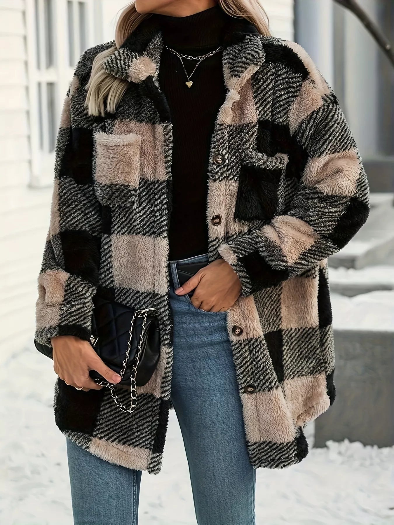 Plaid Fleece Button-Down Outerwear