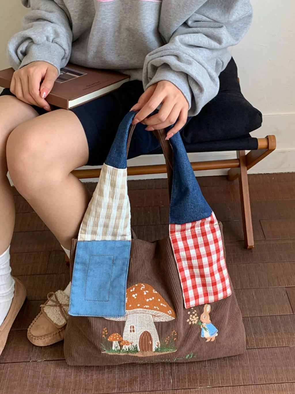 Mushroom Corduroy Tote Bag