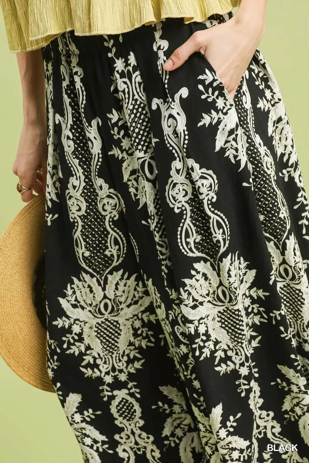 Umgee Border Print Wide Leg Pants