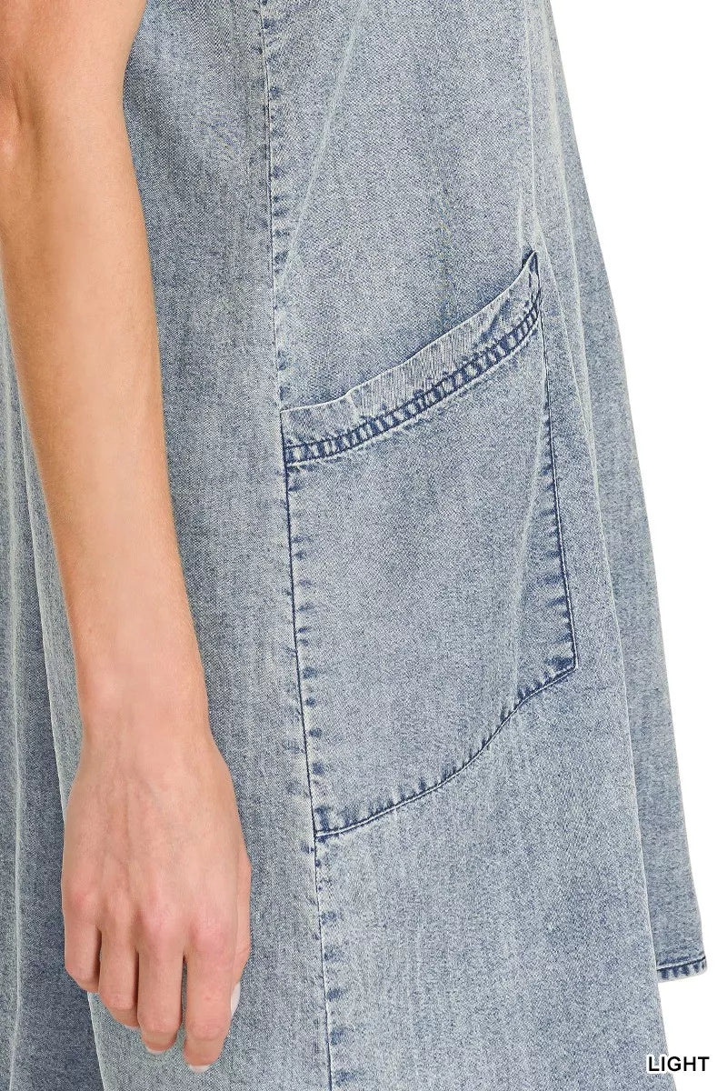 Zenana Enzyme Stone Washed Lyocell Mini Dress