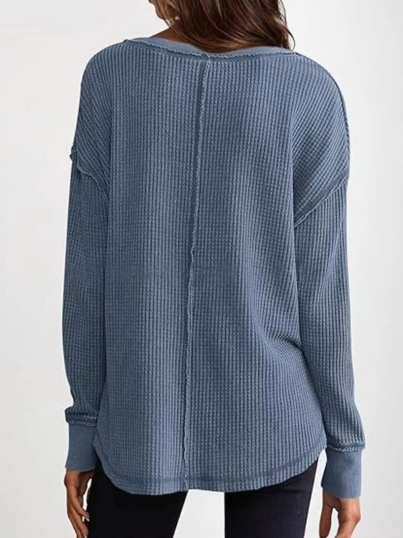Slit Notched Long Sleeve T-Shirt