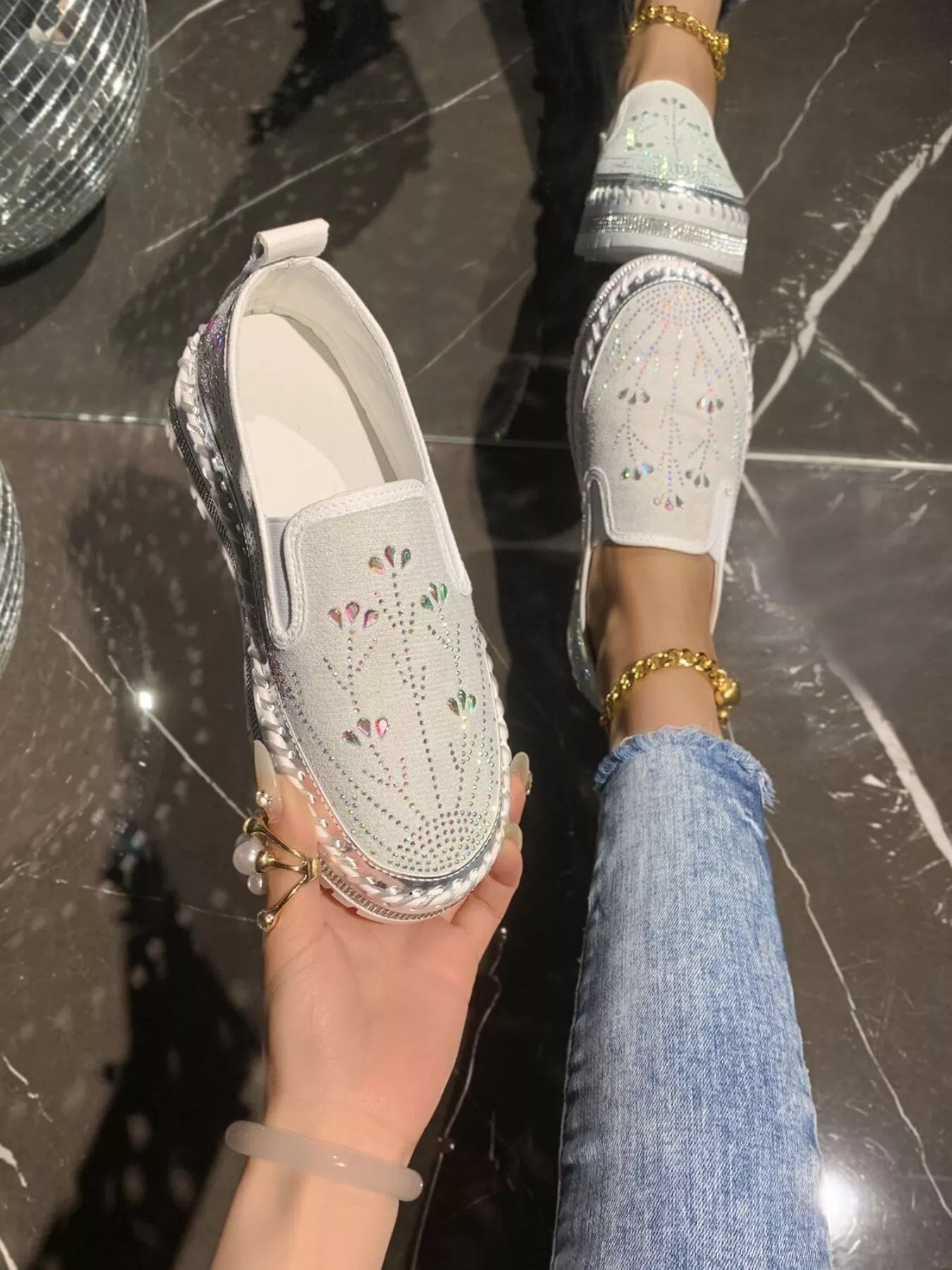 Rhinestone Embellished Platform Loafers