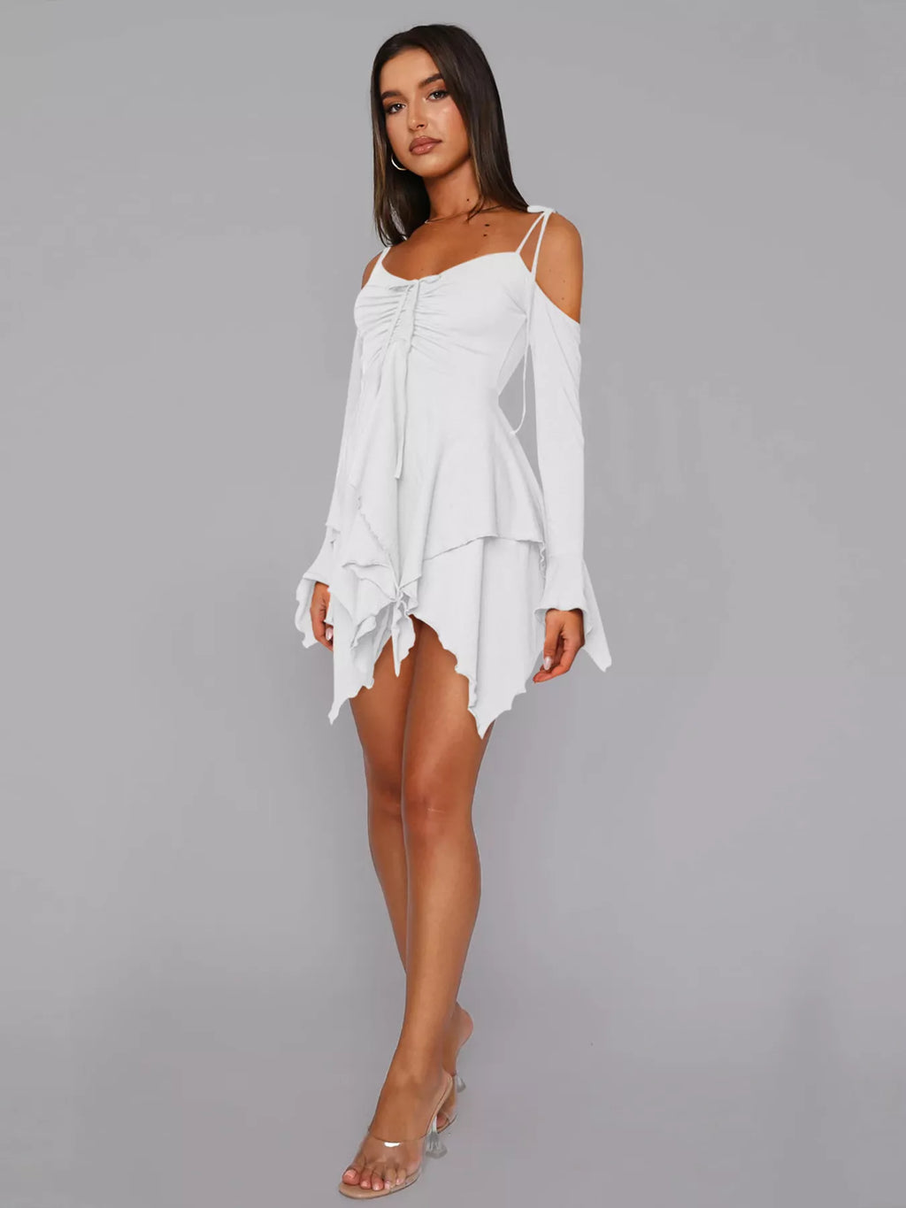 Full Size Ruffle Hem Tie Shoulder Mini Dress Plus Size