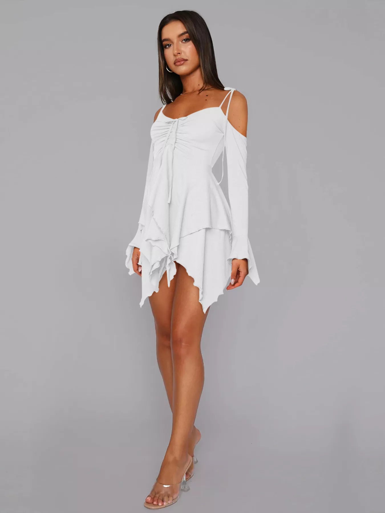 Full Size Ruffle Hem Tie Shoulder Mini Dress Plus Size