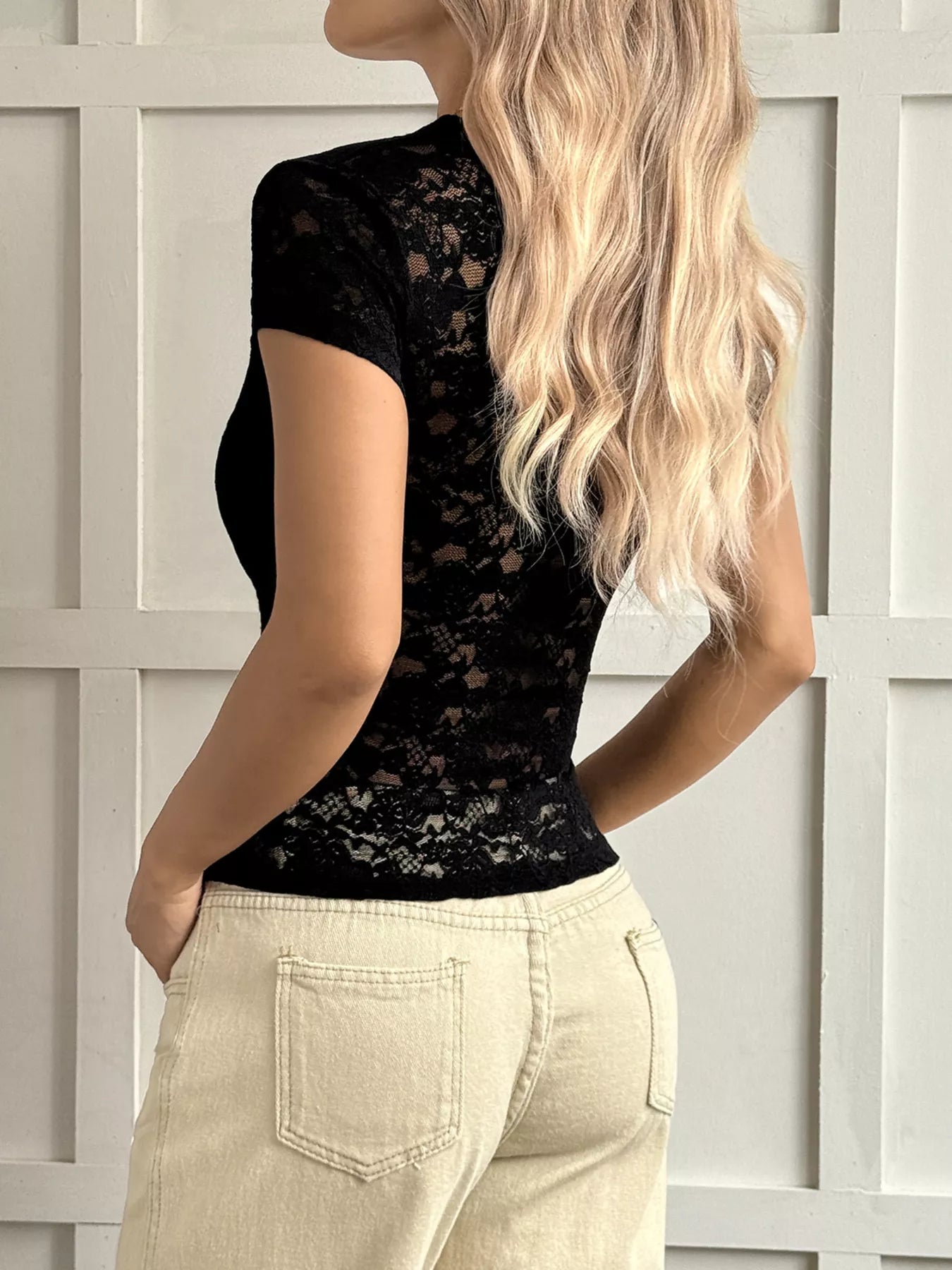 Elegant Short Sleeve Lace Blouse with Bow