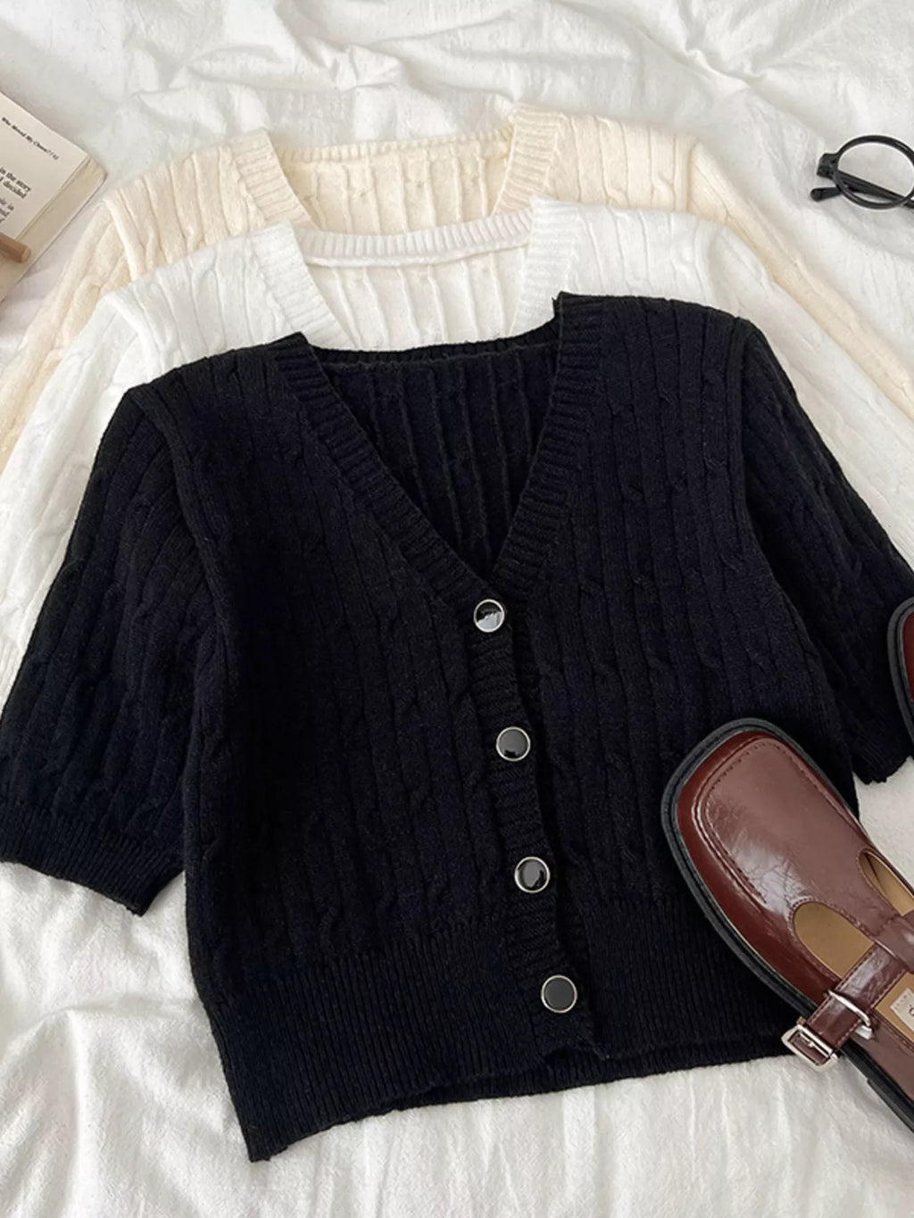 Texture Knit Button Down Cardigan