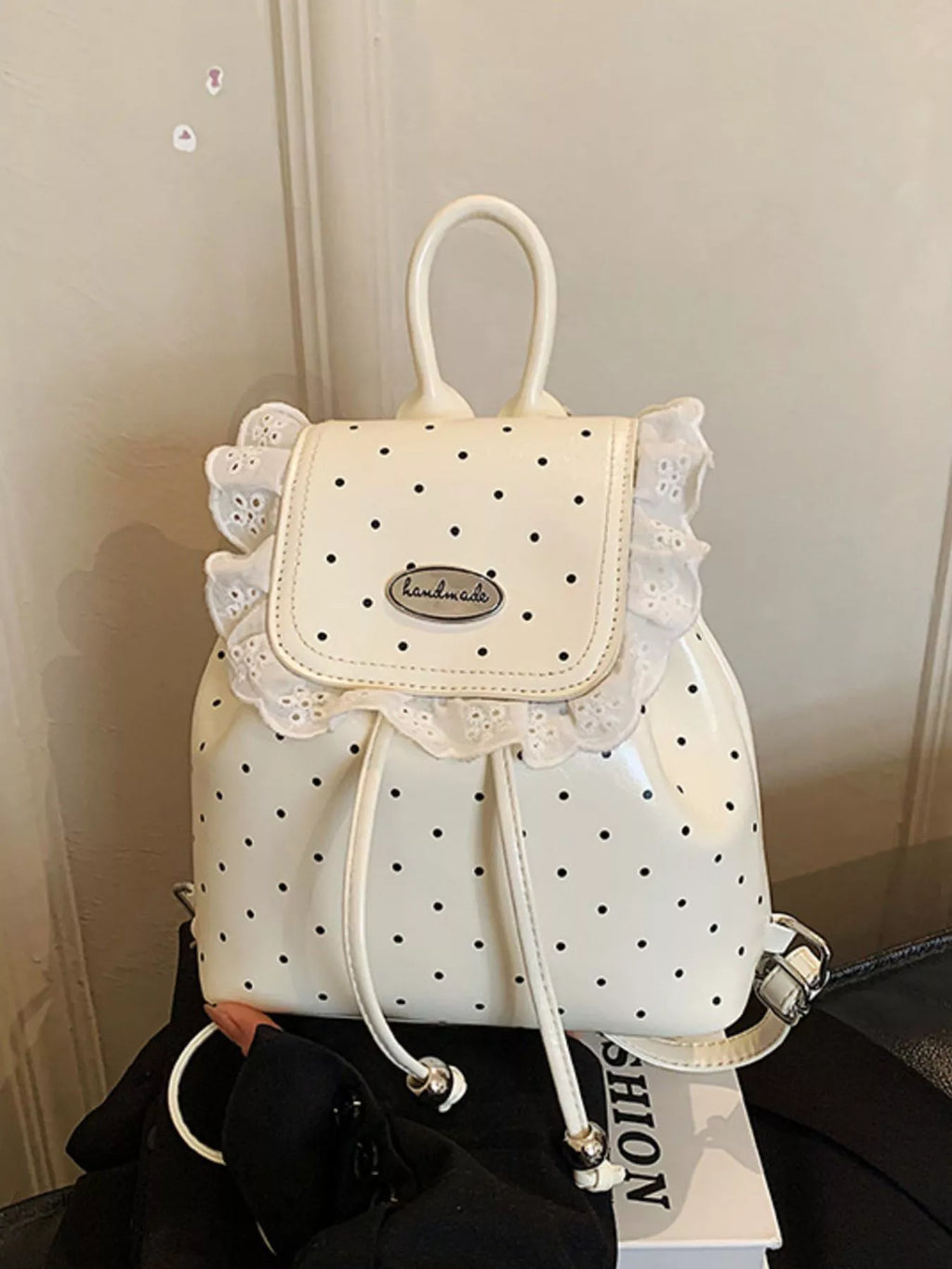 Polka Dot Lace Trim Backpack Bag