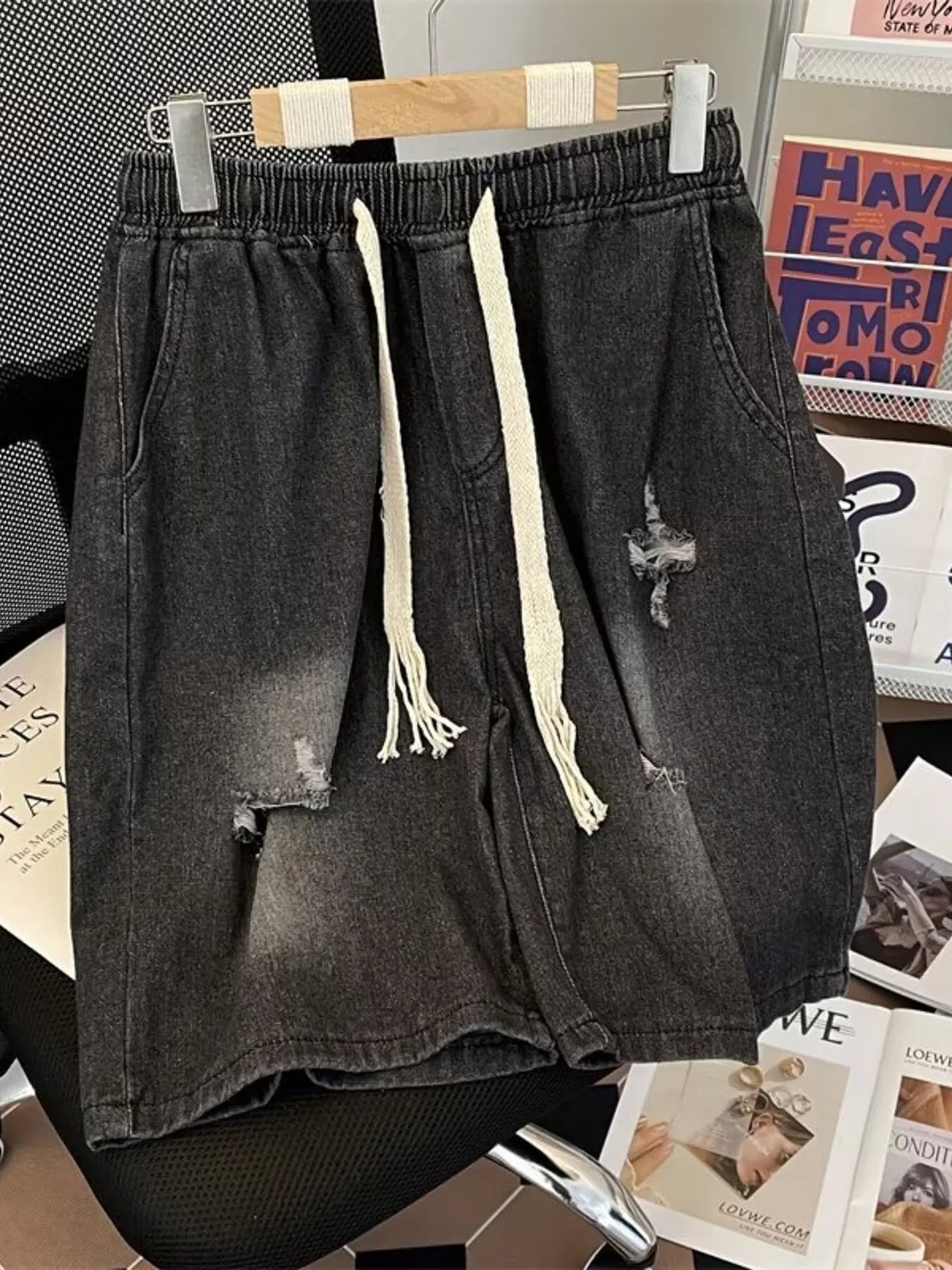 Men's Full Size Distressed Drawstring Denim Shorts Plus Size