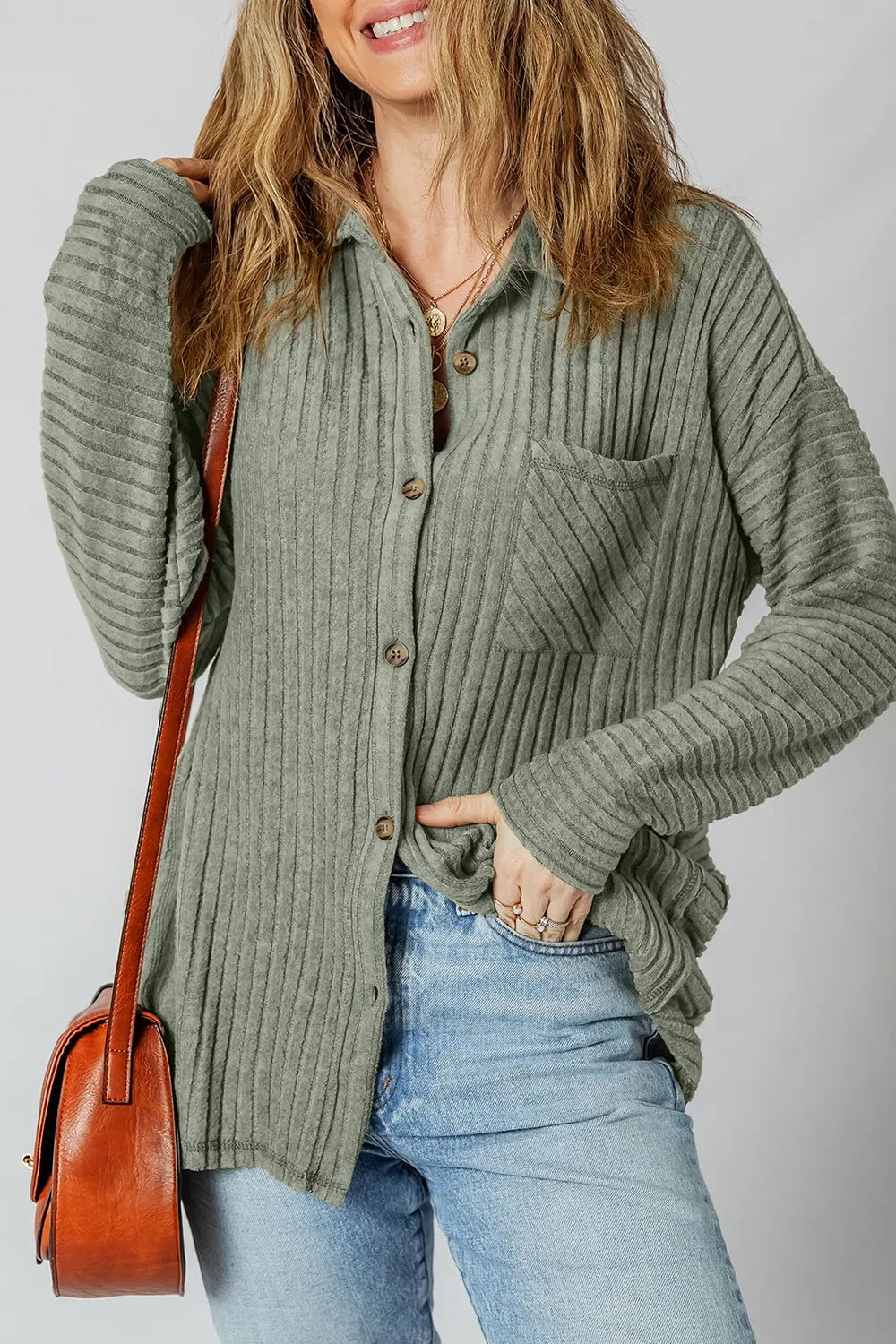 Ribbed Knit Button-Up Cardigan