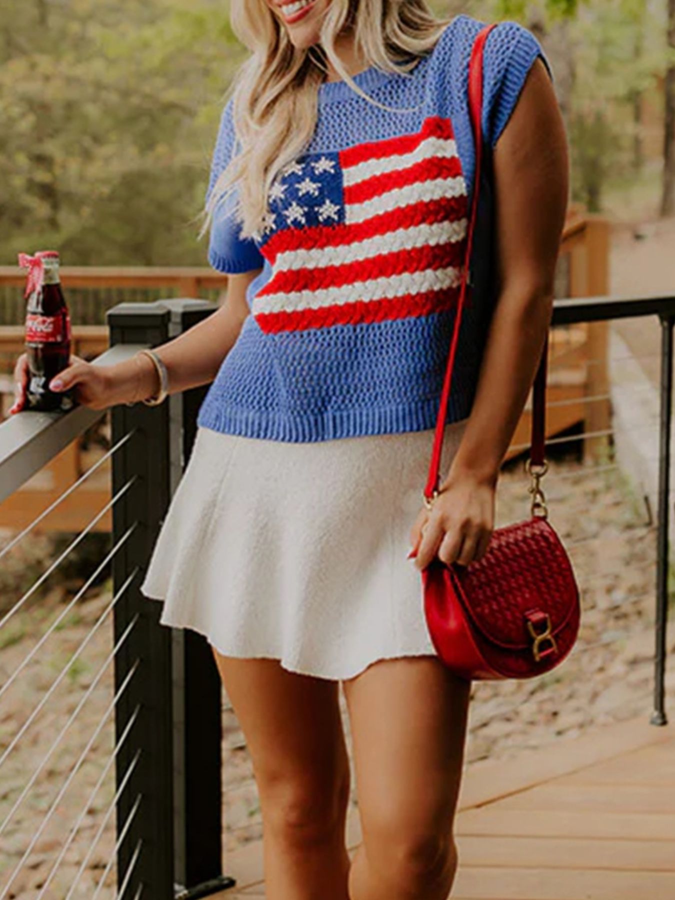 Flag Graphic Short Sleeve Sweater Top