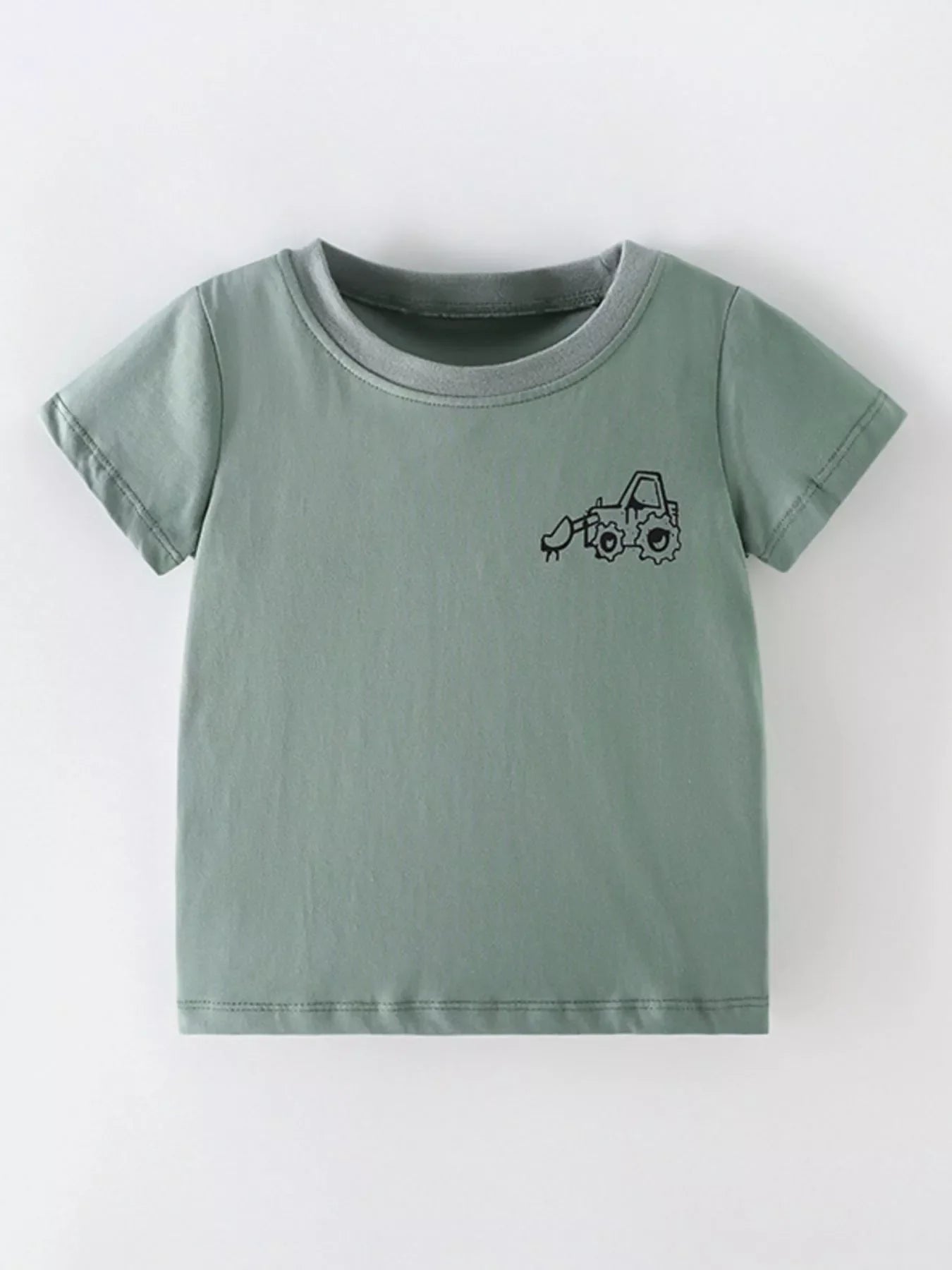 Children's Cartoon Excavator Graphic Casual T-Shirt