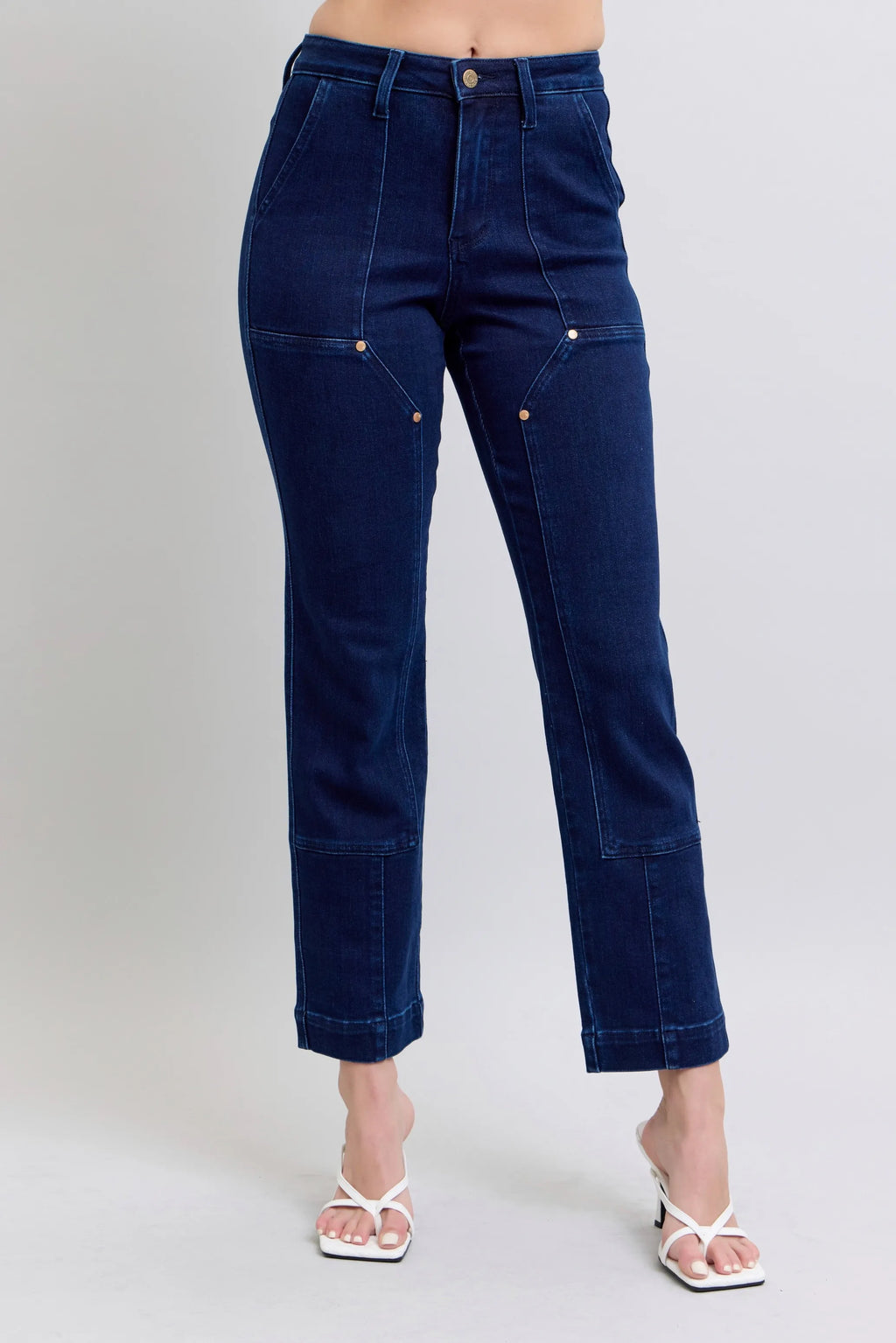 Judy Blue Full Size Hw Work Wear Knee Patch Straight Jeans Plus Size