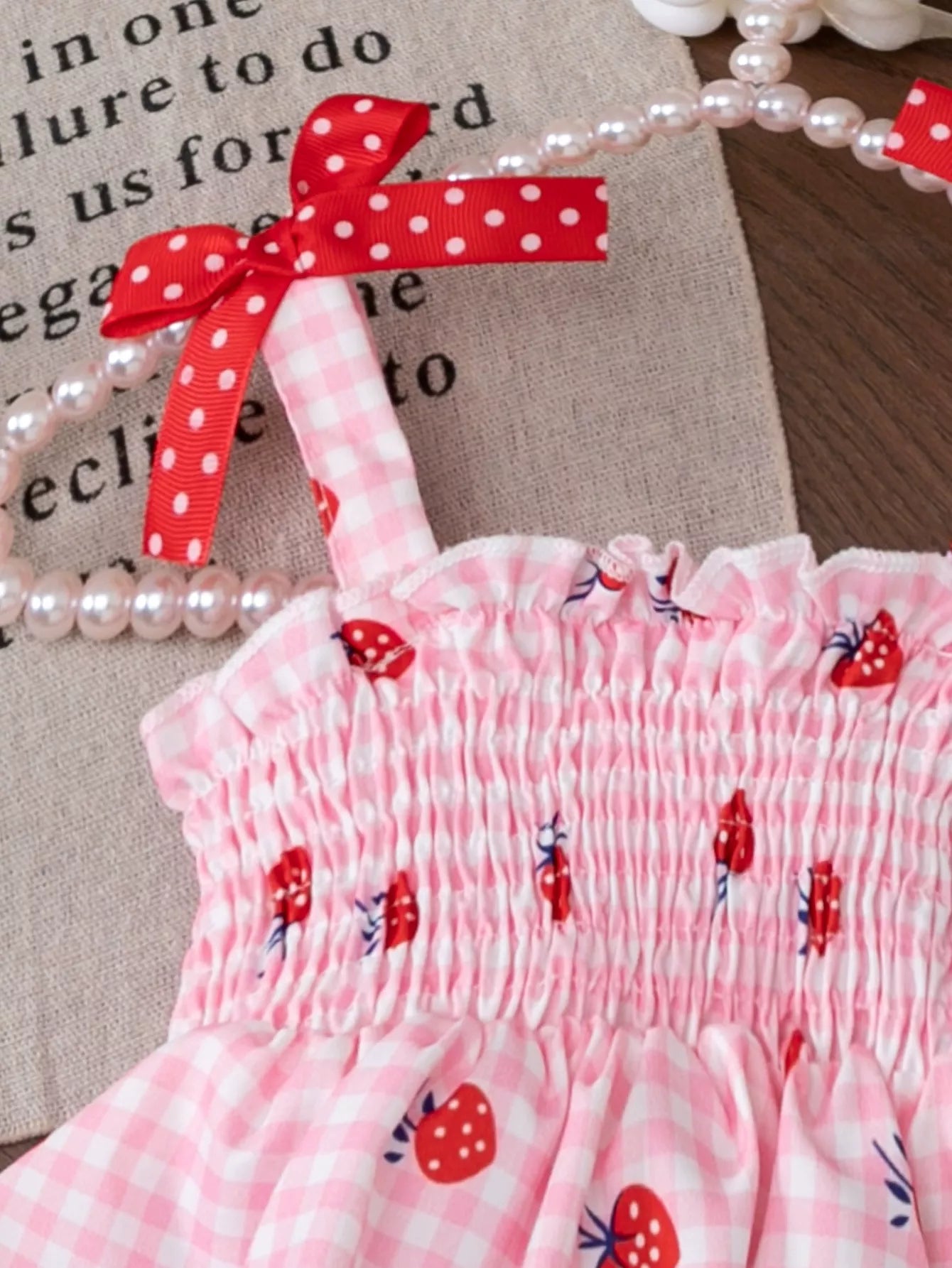Children's Strawberry Gingham Smocked Top & Denim Shorts Set