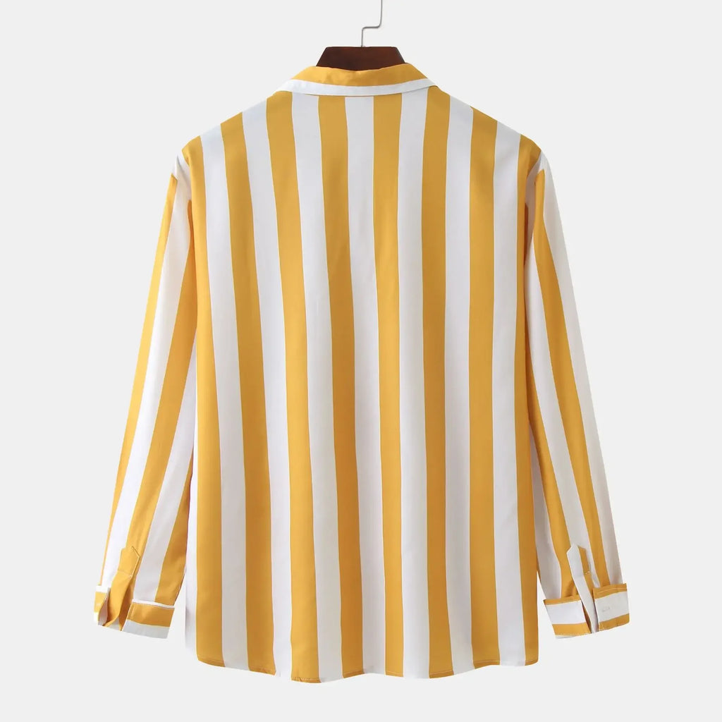 Men's Striped Button-Down Long Sleeve Shirt