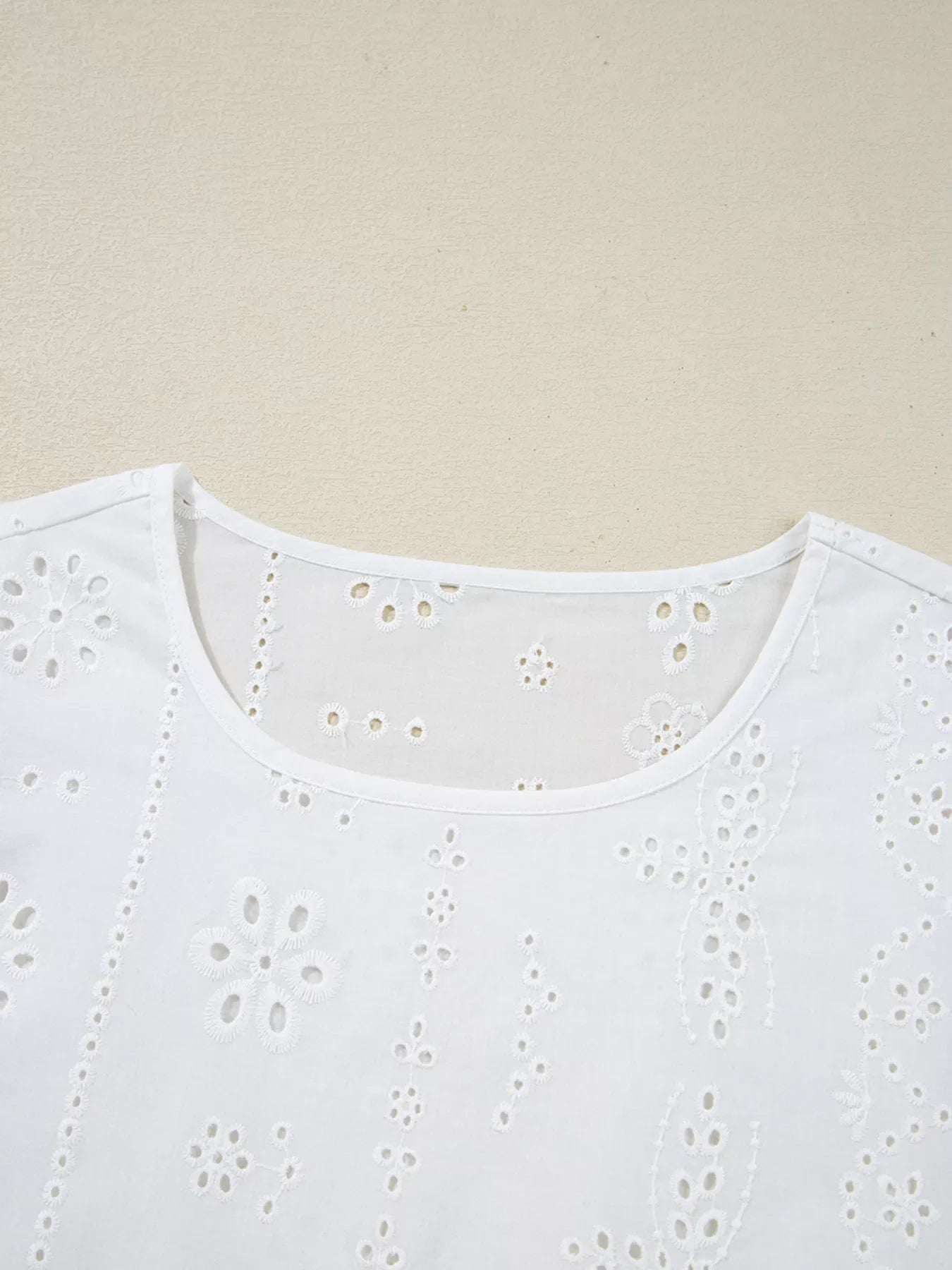 Eyelet Embroidered Smocked Cuff Sheer Blouse