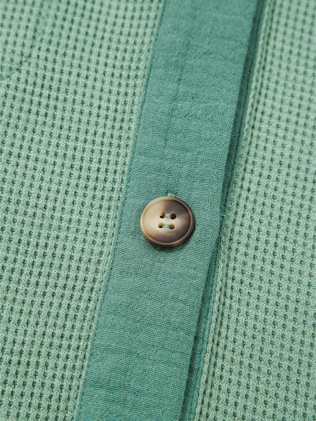 Waffle Knit Vintage Patchwork Button Up Loose Shirt