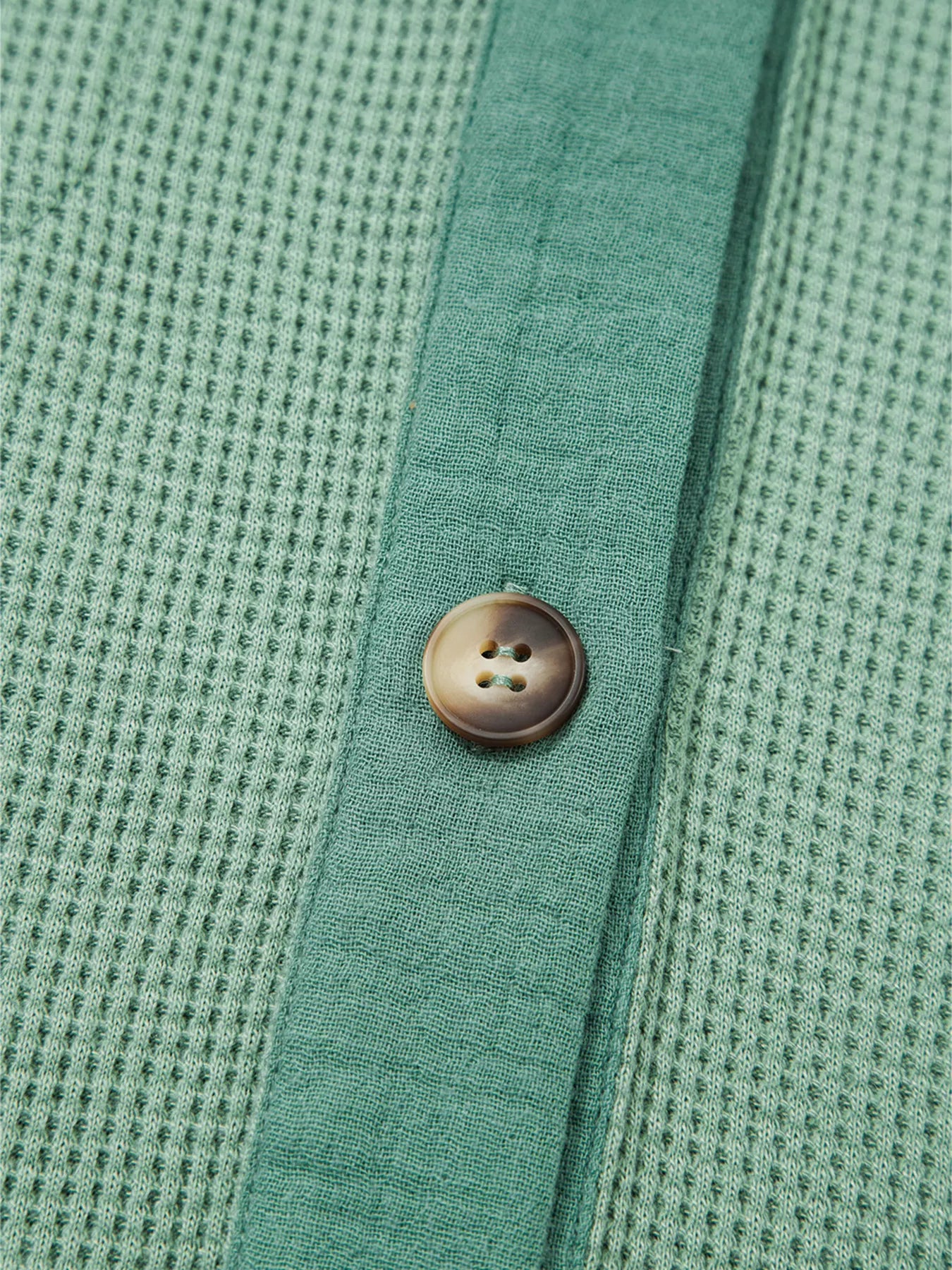 Waffle Knit Vintage Patchwork Button Up Loose Shirt