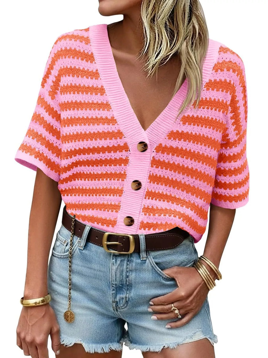 Striped Button Up Cardigan