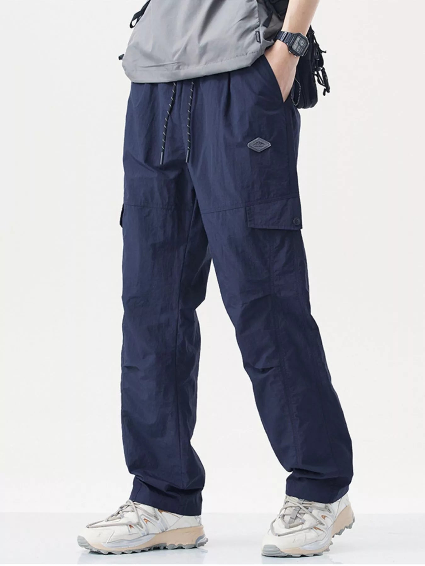 Men's Plus Size Relaxed Fit Cargo Pants with Drawstring