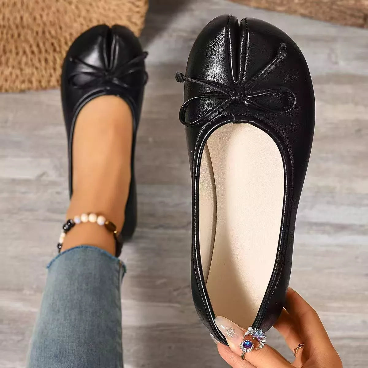 Bow Decor Split Toe Slip-Ons