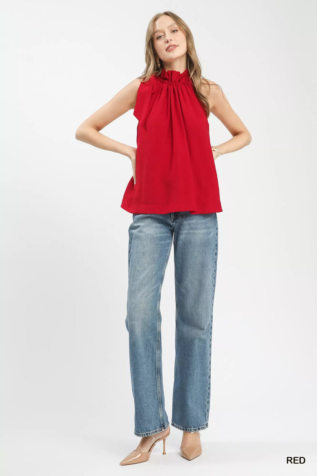 Umgee Tie-Neck Ruffle Halter Boho Top