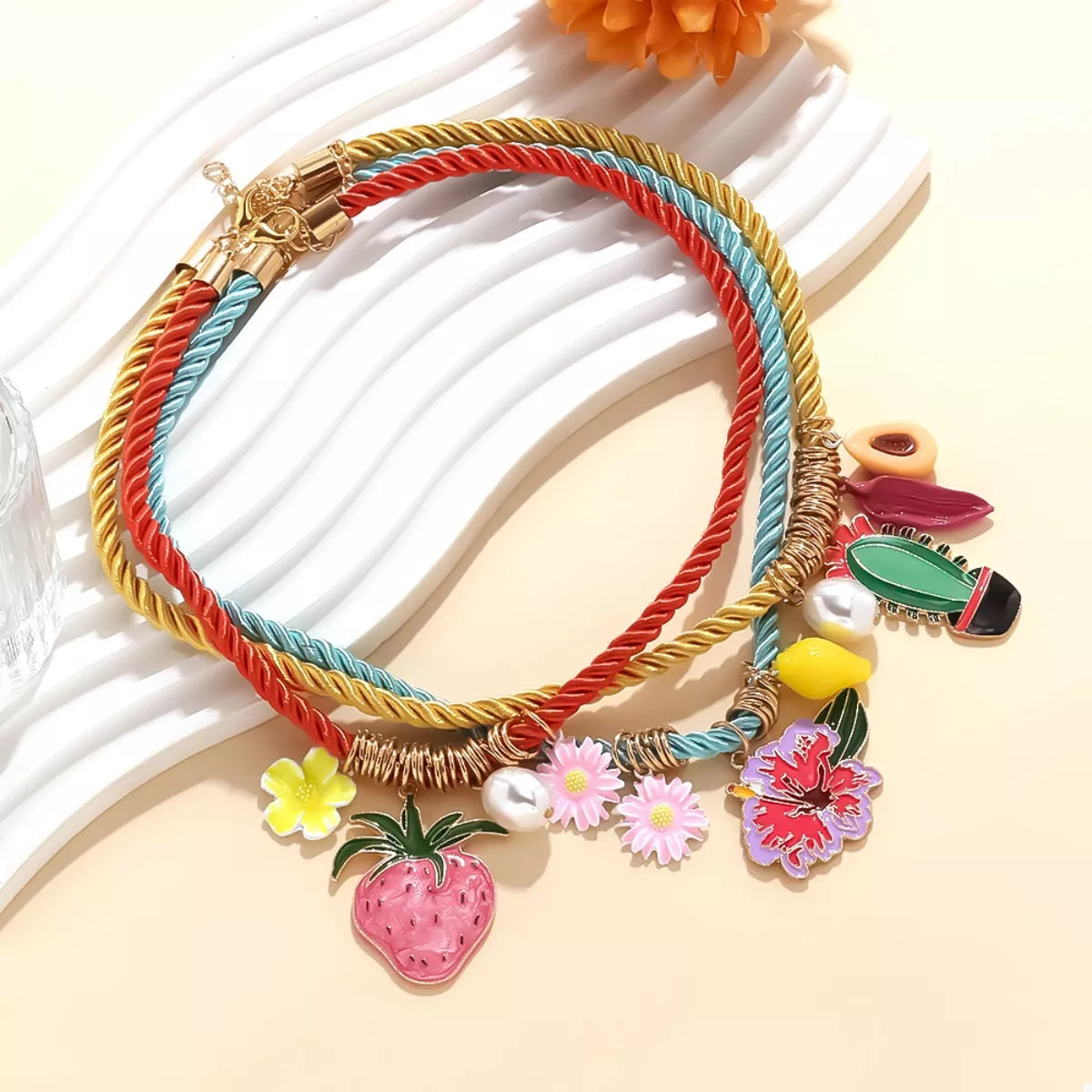 3 Piece Colorful Rope Charm Necklace
