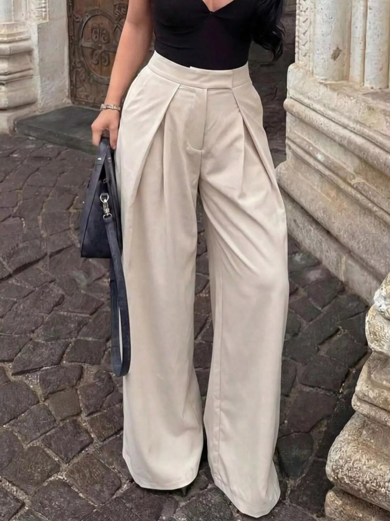 High-Waisted Pleated Wide Leg Pants