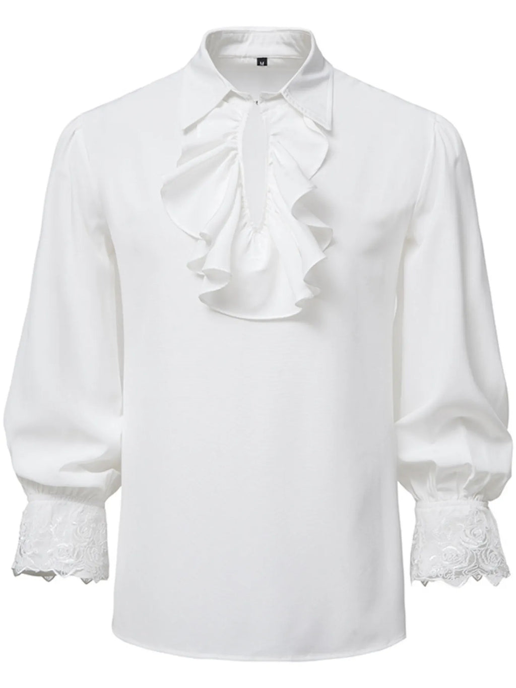 Men's Ruffled Lace Detail Long Sleeve Blouse