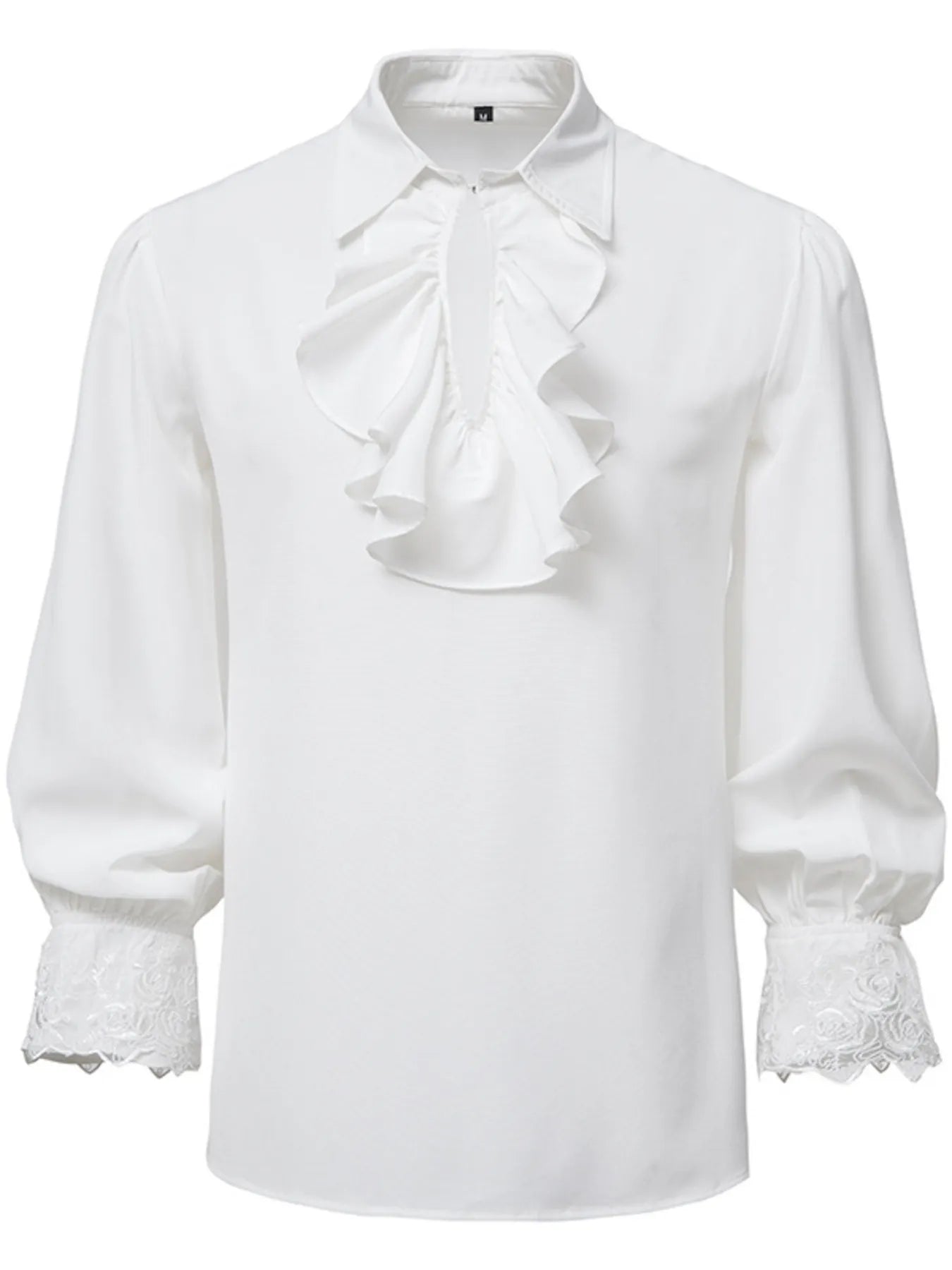 Men's Ruffled Lace Detail Long Sleeve Blouse