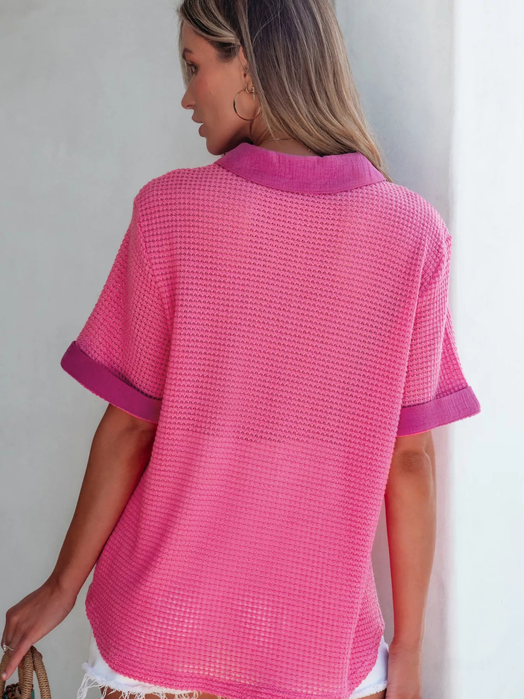 Gauze Waffle Button Down Short Sleeve Shirt
