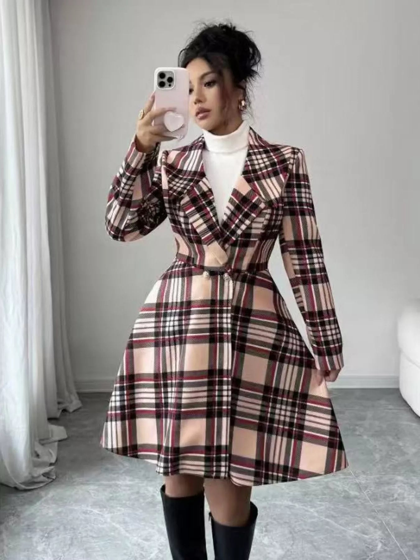 Plaid Button Up Long Sleeve Coat