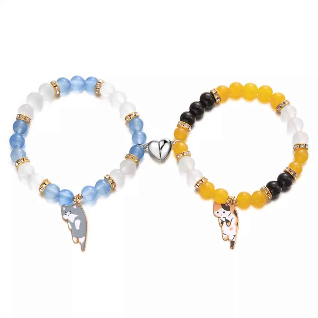 2 Piece Beaded Cat Charm Bracelet