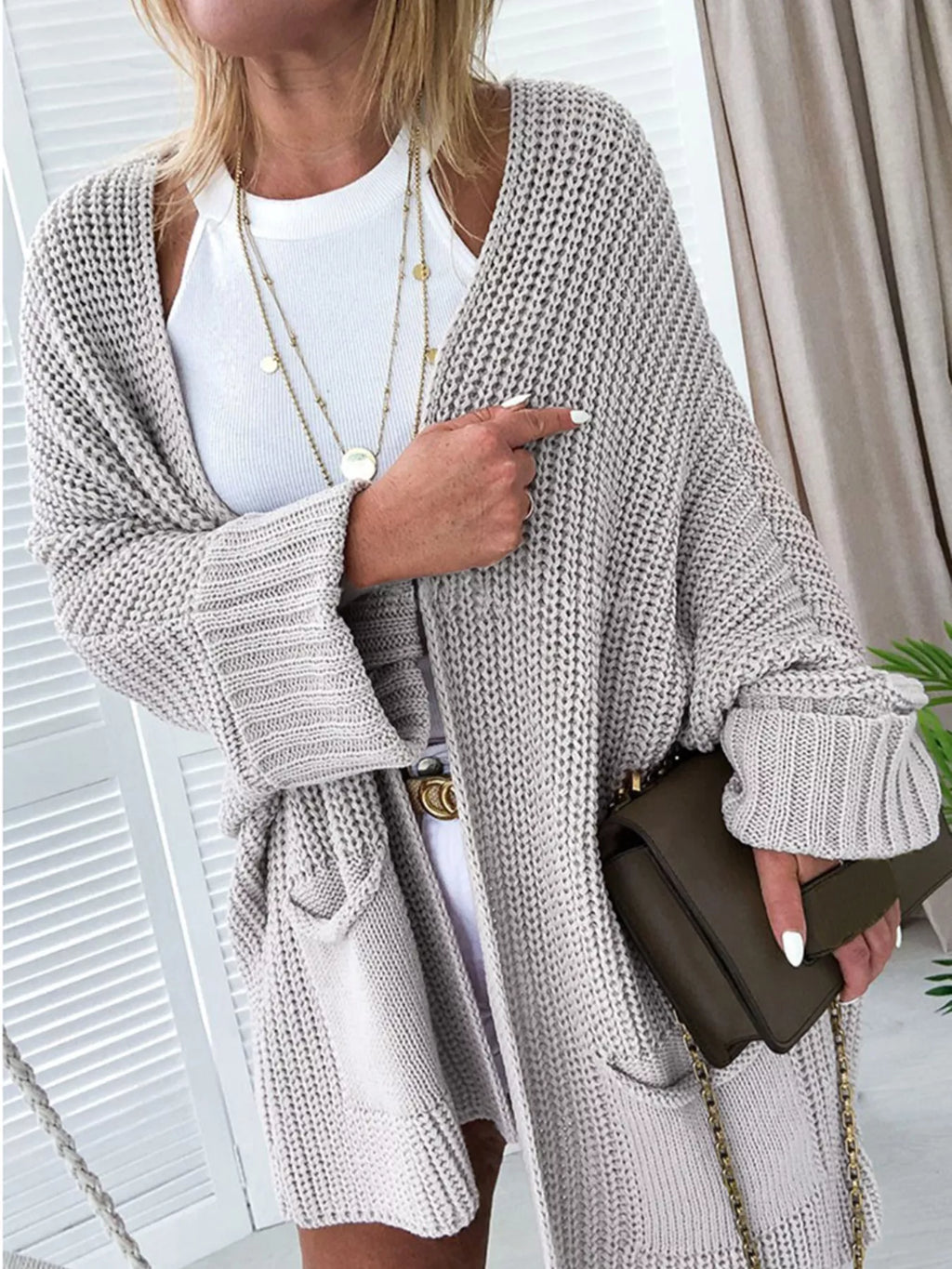 Oversized Fold Over Sleeve Open Front Cardigan
