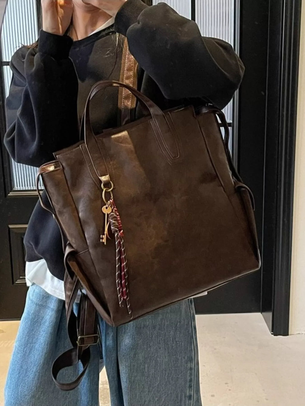 Vintage Leather Convertible Backpack Bag