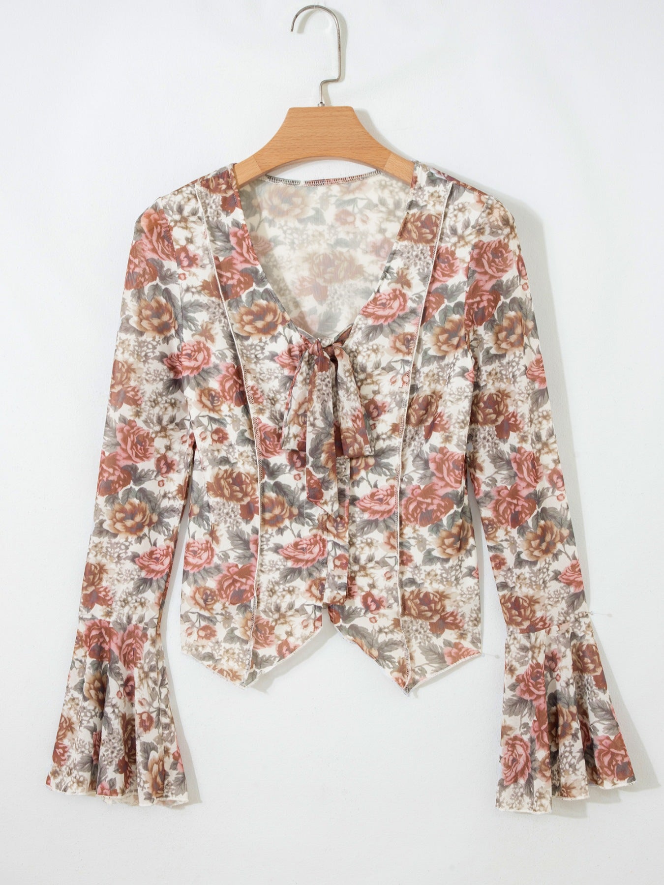 Floral Print Flounce Sleeve Blouse