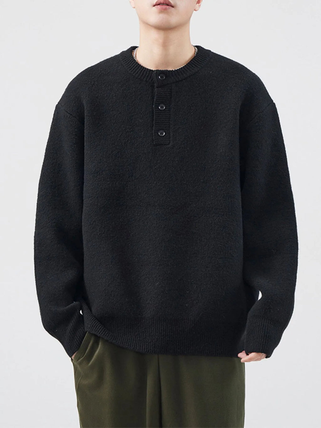 Men's Plus Size Button Detail Ribbed Hem Sweater