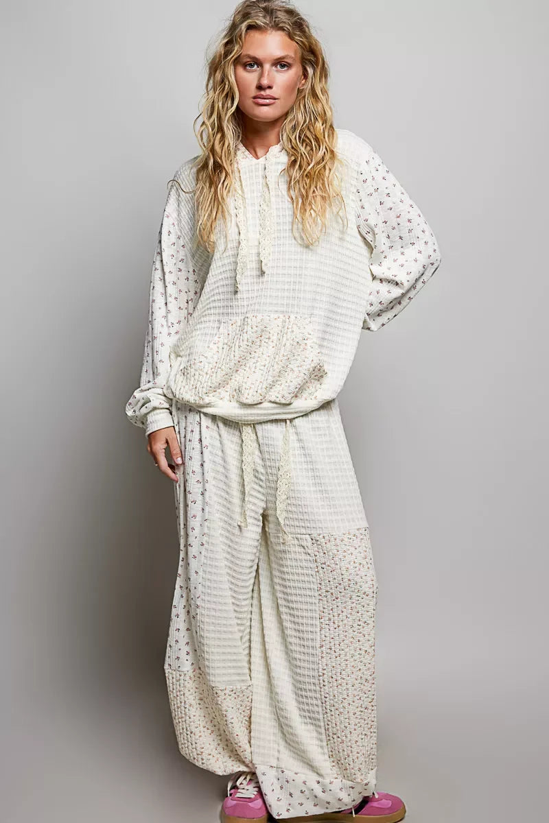 POL Patchwork Mixed Knit Wide Leg Pants