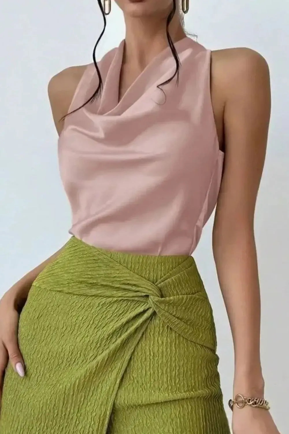 Satin Cowl Neck Sleeveless Blouse