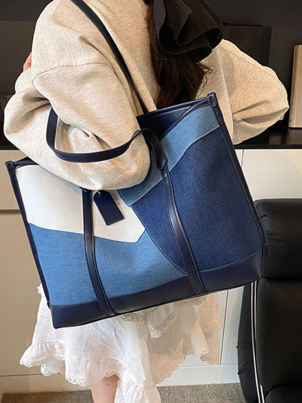 Color Block Denim Shoulder Bag
